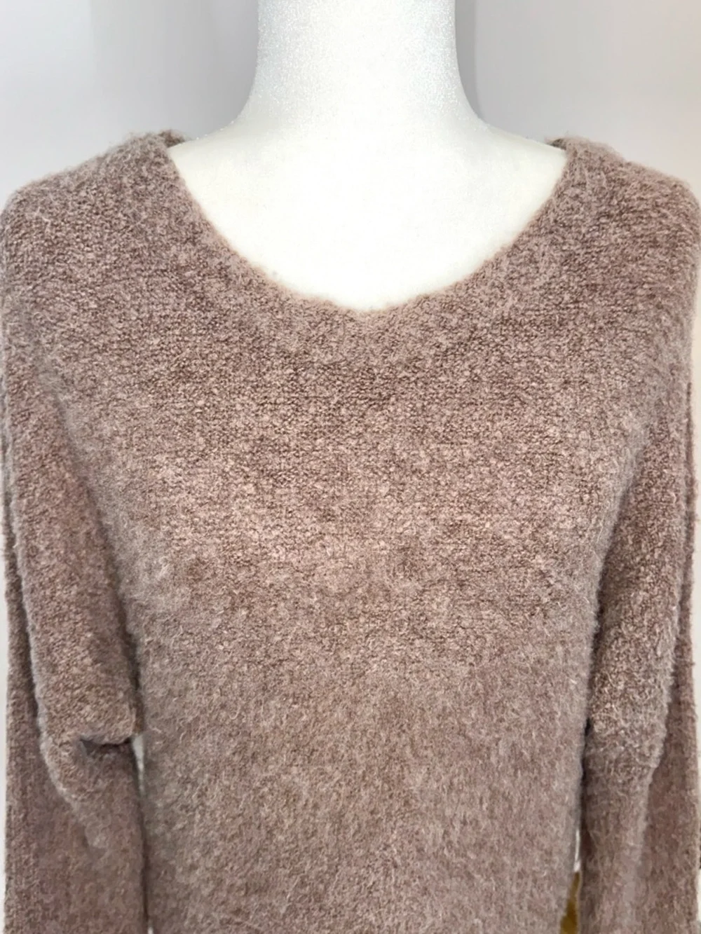 Anthropologie Sleeping on Snow Oversized Fuzzy Knit Sweater Brown Cozy Soft S